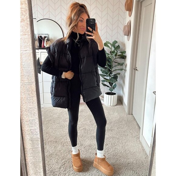 Women's Black Winter Puffer Vest Quilted Lightweight Stand Collar Sleeveless - Picture 3 of 6